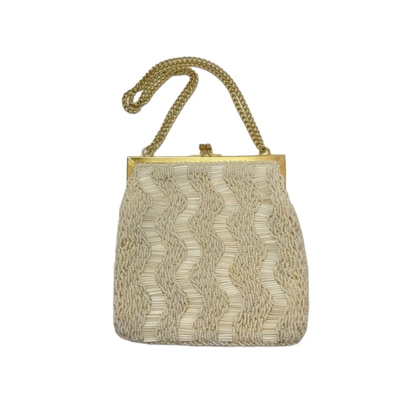 Vintage Hand Beaded Bag Ivory/Gold - Picture 10 of 14